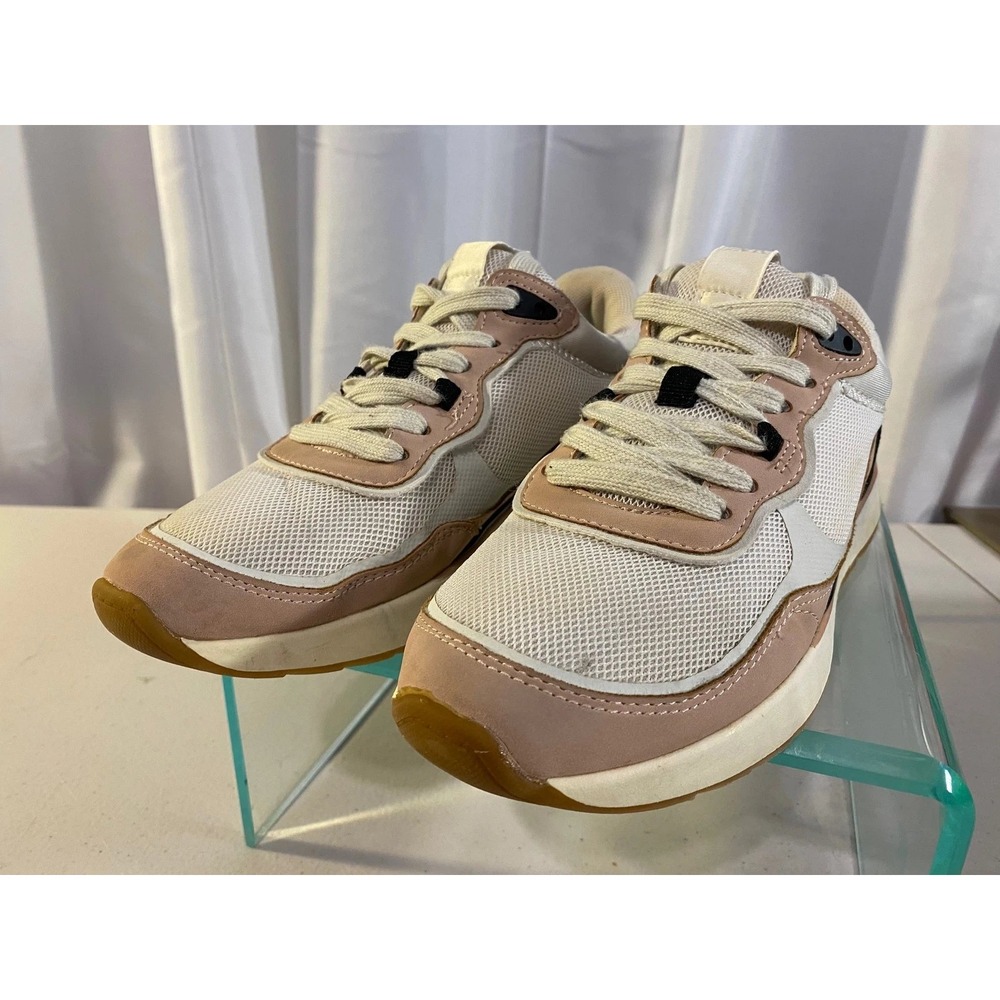 Zara Women Mesh Sneakers Pink White Tan Gum Sole Trainers EU 37/ 7 US